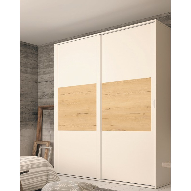 Armario 2 puertas correderas 180 cm largo color blanco y madera