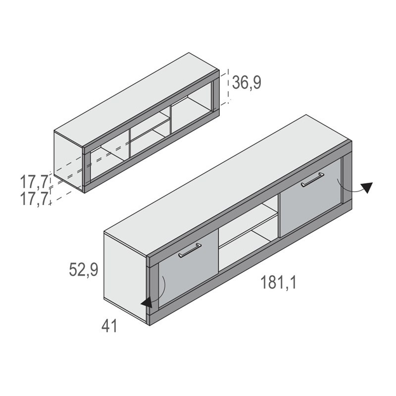 Mueble de tv dos puertas y dos huecos181 cm MILANO