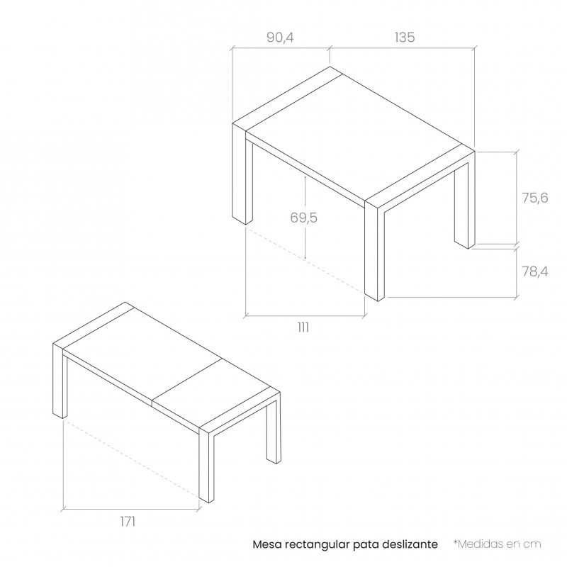 Mesa rectangular pata deslizante CHIARA