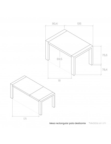 Mesa rectangular pata deslizante CHIARA