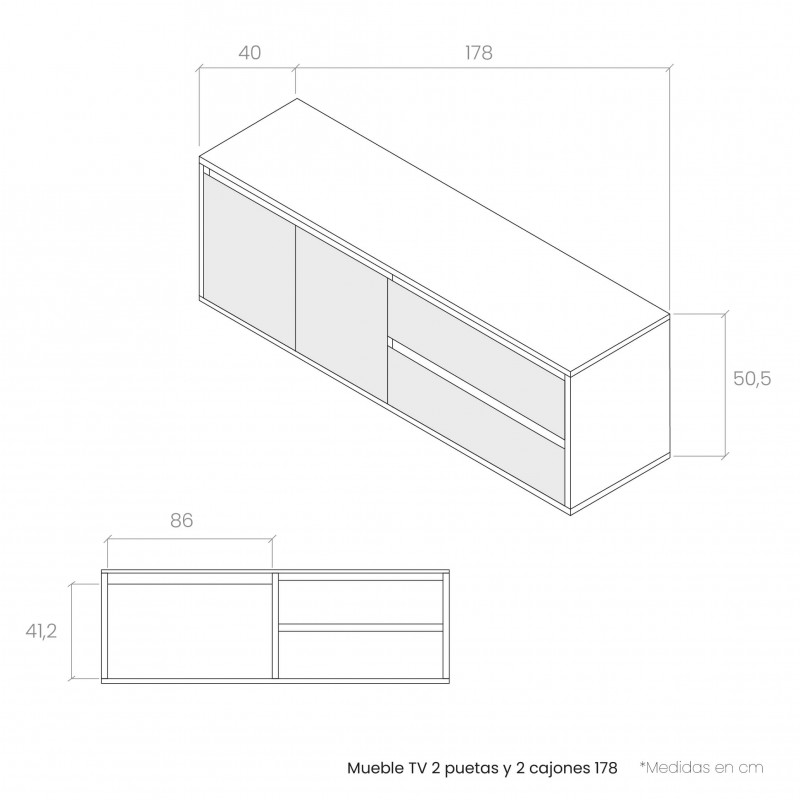 Mueble TV dos puertas y dos cajones 178 cm CHIARA