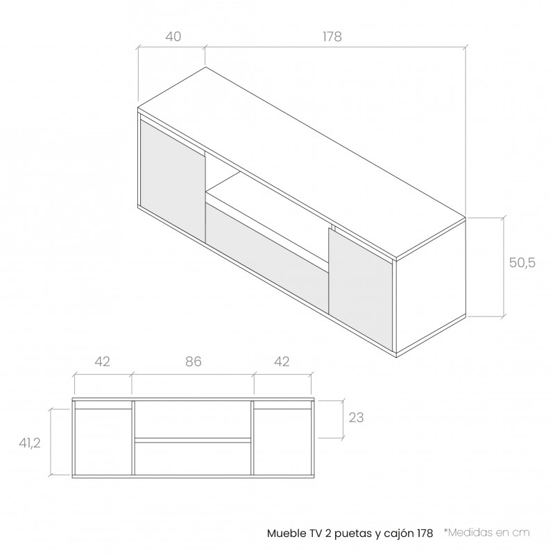Mueble TV dos puertas y cajón 178 cm CHIARA