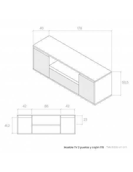 Mueble TV dos puertas y cajón 178 cm CHIARA