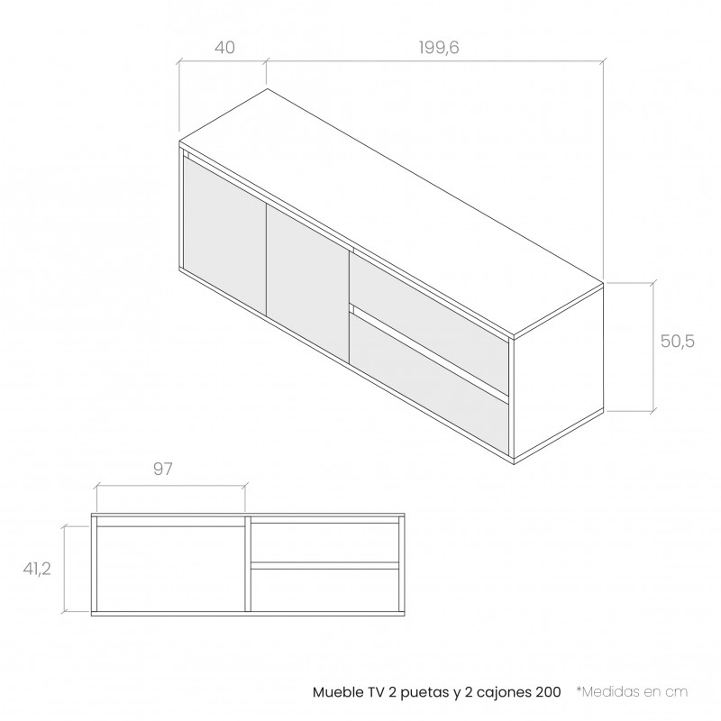 Mueble TV dos puertas y dos cajones 200 cm CHIARA