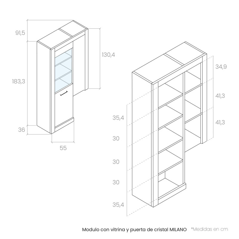 Modulo con vitrina y puerta de cristal MILANO