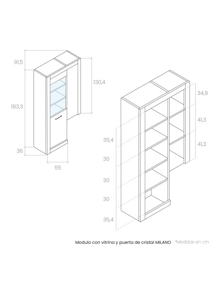 Modulo con vitrina y puerta de cristal MILANO