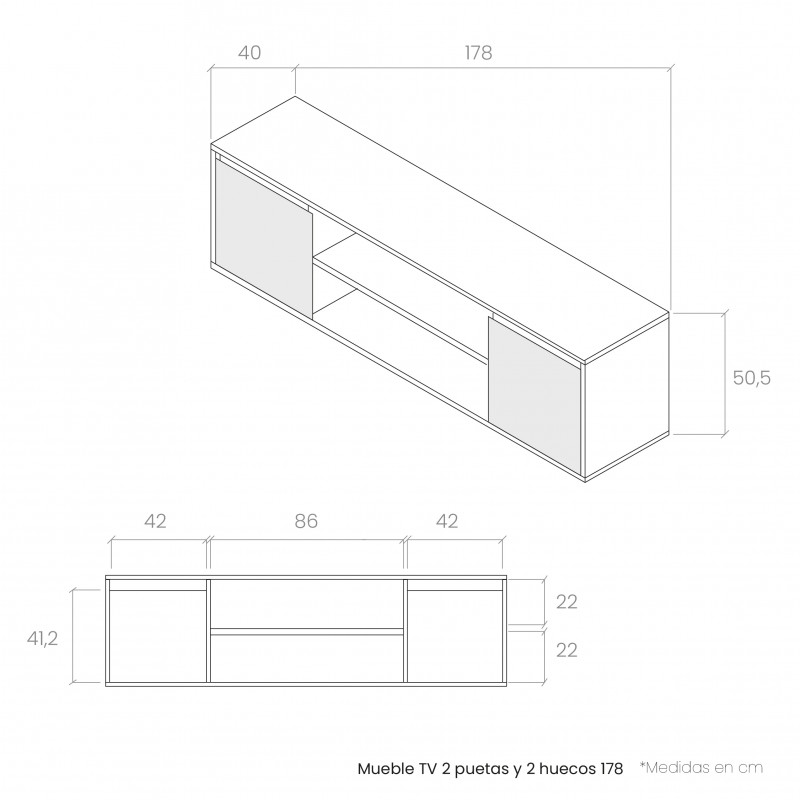 Mueble TV dos puertas y dos huecos 178 cm CHIARA