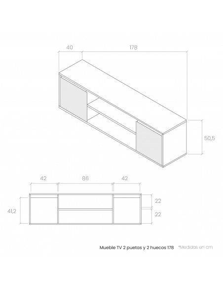 Mueble TV dos puertas y dos huecos 178 cm CHIARA