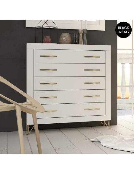 Mueble De 5 Cajones De Ratán Oriental - Diseño Natural Con Cuerda Tejida, Color Intenso