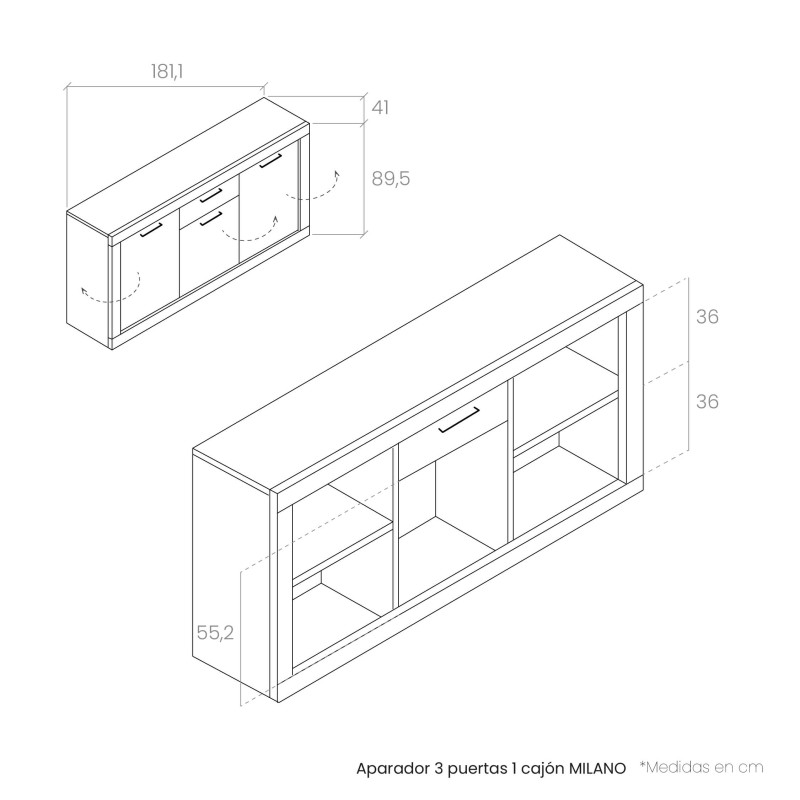 Aparador tres puertas y cajón 181 cm MILANO