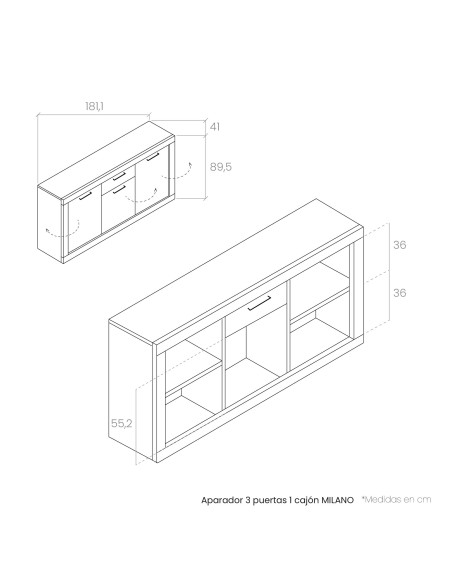 Aparador tres puertas y cajón 181 cm MILANO