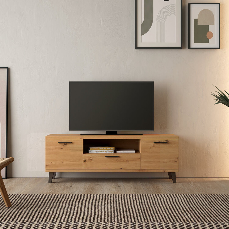 Mueble TV Blanco Cristal Negro Ruedas - Personalizable