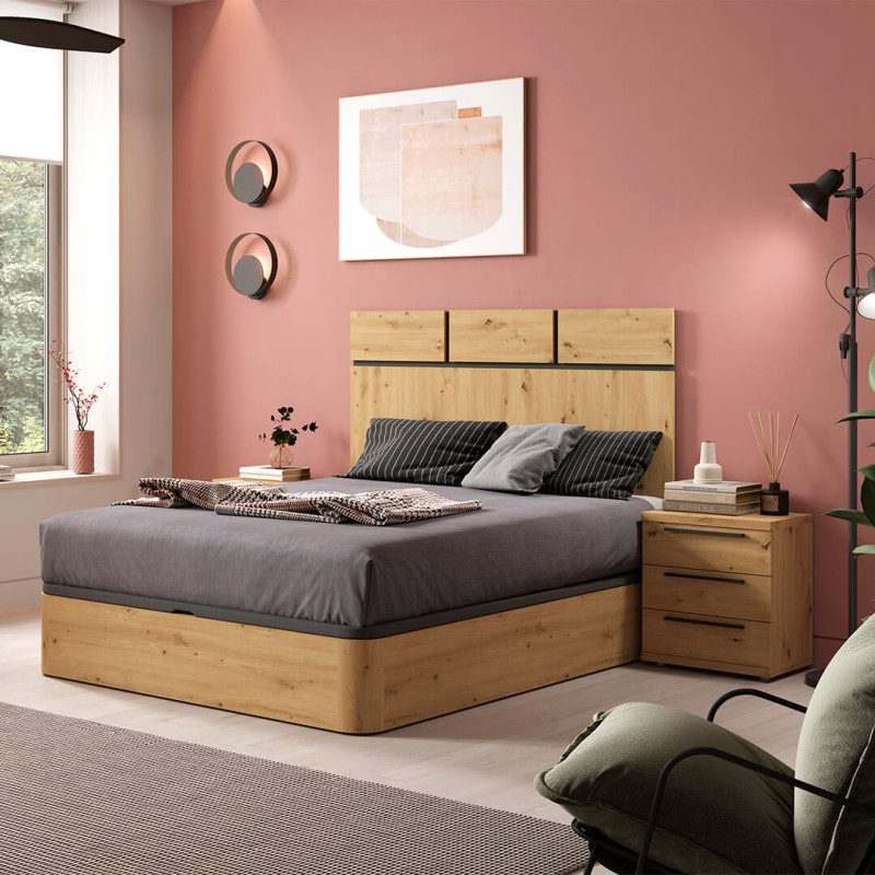 mueble-dormitorio-cama-mesita -comoda-madera-melamina-moderno-economico-roble-blanco-muebles-ramis-157-kronos  - Muebles Ramis