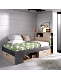 Cama compacta con cabezal estantería y arcón FABIEN