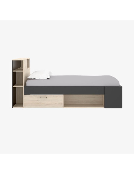 Cama compacta con cabezal estantería y arcón FABIEN