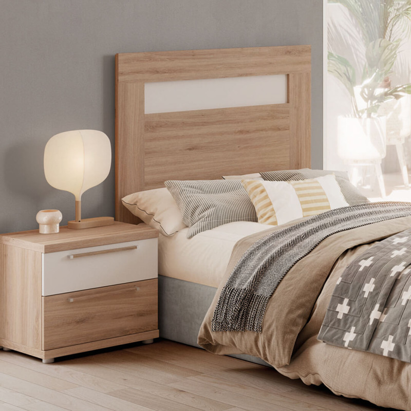 Cabecero de cama de madera y yute cama de 90 cm color marrón claro Kerlin