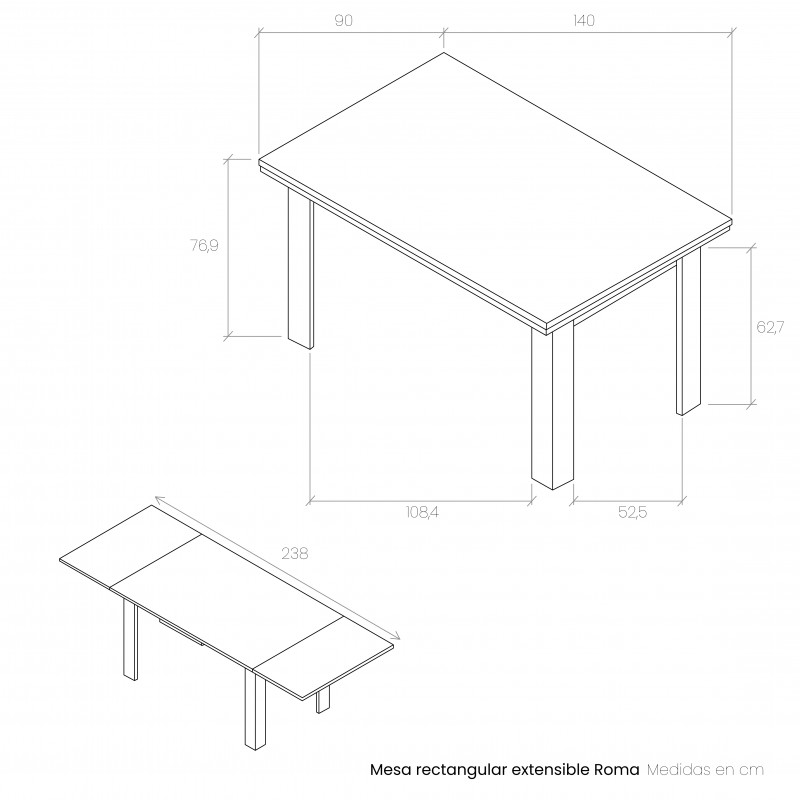 Mesa rectangular extensible ROMA