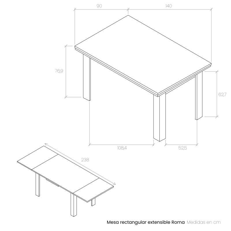 Mesa rectangular extensible ROMA