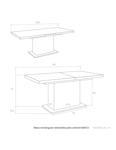 Mesa rectangular extensible pata central MARCO