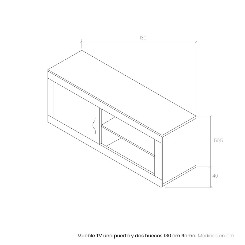 Mueble TV una puerta y dos huecos 130 cm ROMA