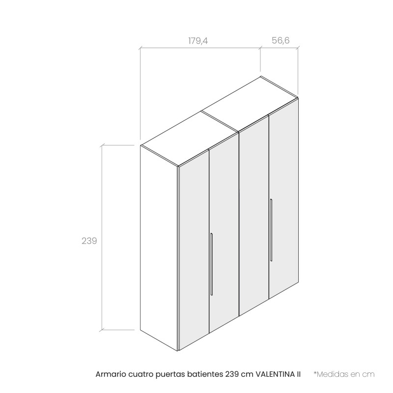 Armario cuatro puertas batientes 239 cm...