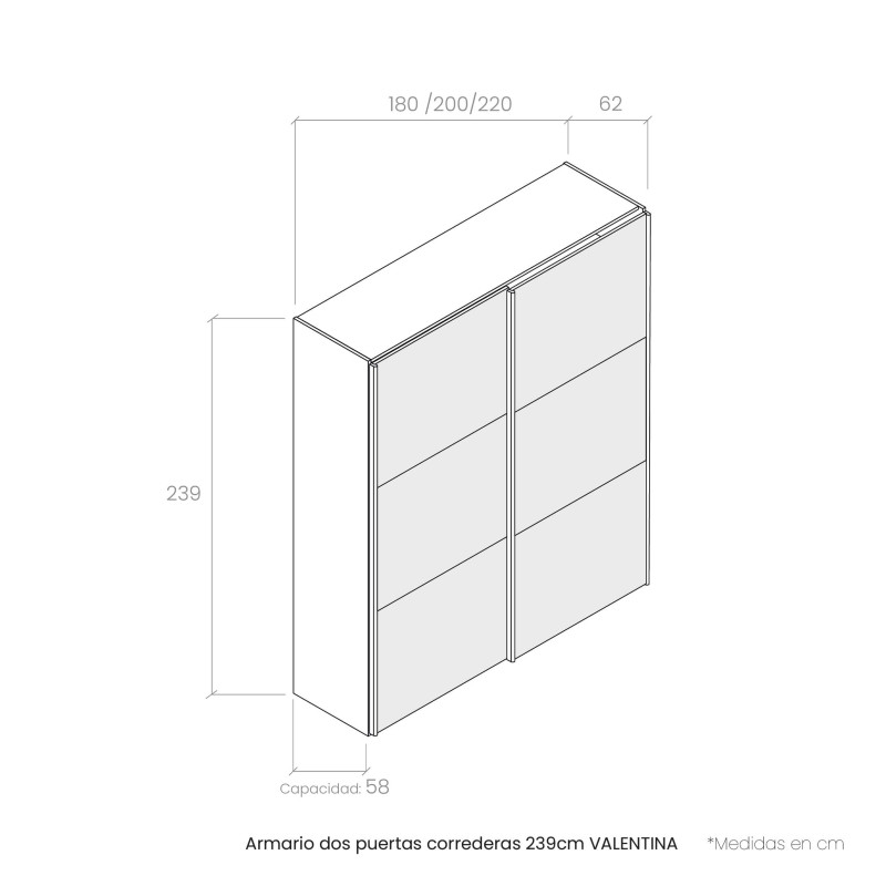 Armario dos puertas correderas 239 cm VALENTINA