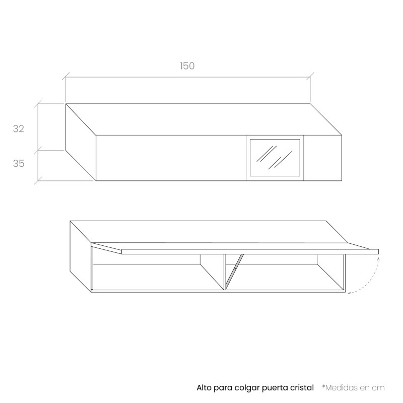 Alto para colgar puerta cristal 150x32 DANIELA
