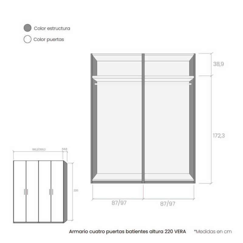 Armario cuatro puertas batientes altura 220 VERA