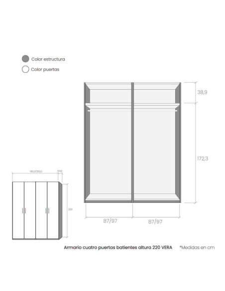 Armario cuatro puertas batientes altura 220 VERA