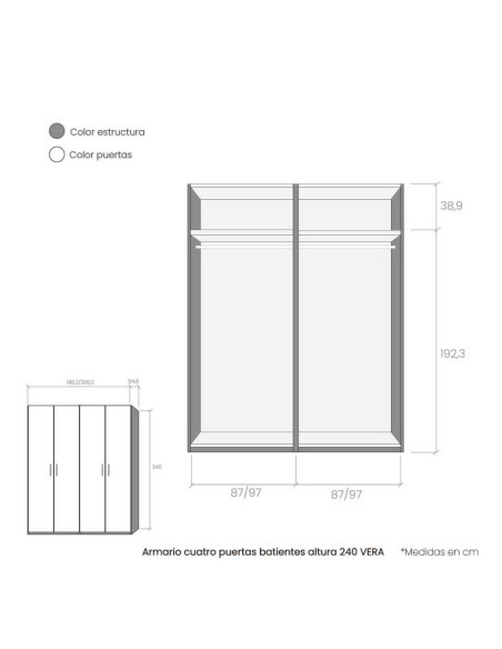 Armario cuatro puertas batientes altura 240 VERA