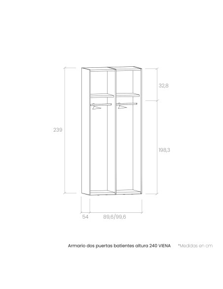 Armario dos puertas batientes altura 240 VIENA