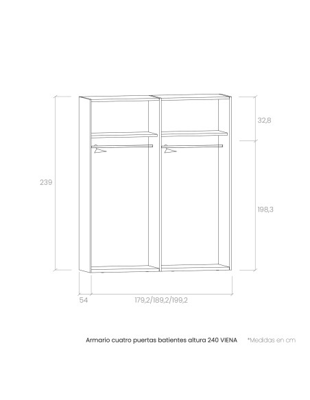 Armario cuatro puertas batientes altura 240 VIENA