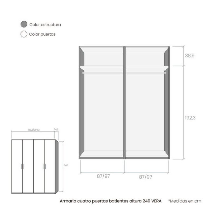 Armario cuatro puertas batientes altura 240 VERA