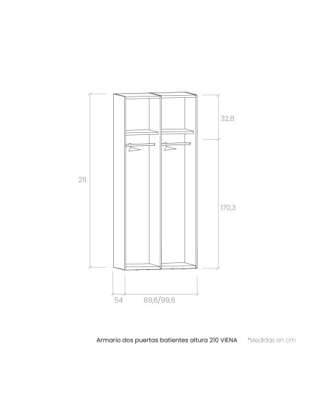 Armario dos puertas batientes altura 210 VIENA