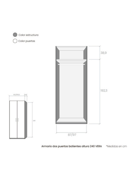 Armario dos puertas batientes altura 240 VERA