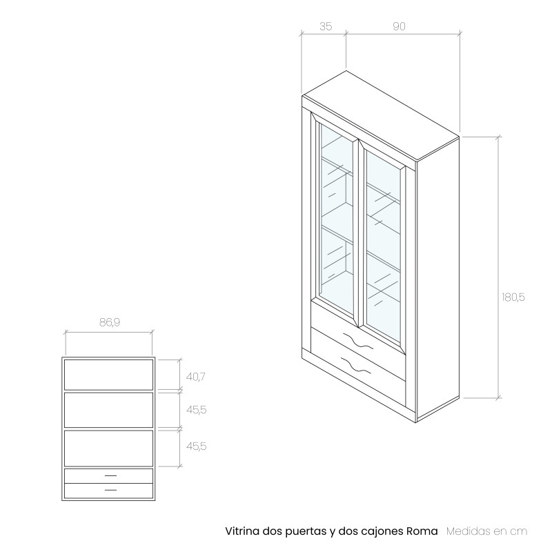 Vitrina dos puertas y dos cajones ROMA