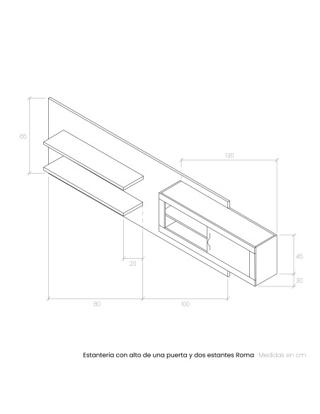 Estanteria con alto de una puerta y dos estantes ROMA
