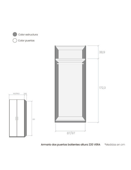 Armario dos puertas batientes altura 220 VERA