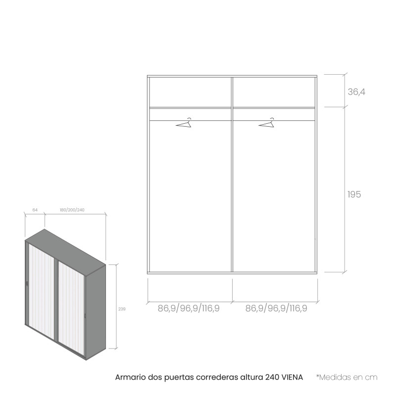 Armario dos puertas correderas altura 240 VIENA