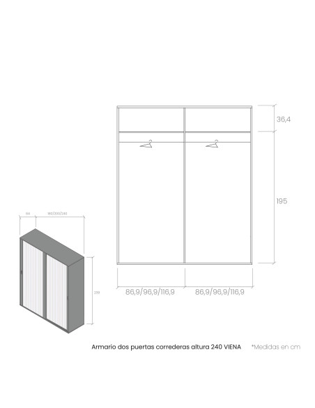 Armario dos puertas correderas altura 240 VIENA