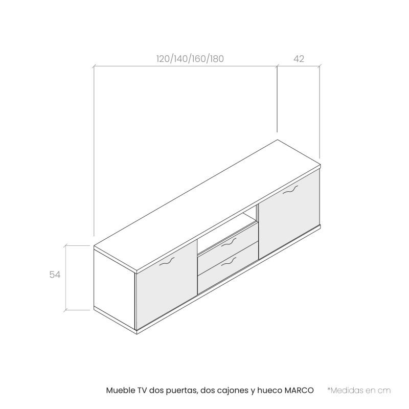 Mueble TV dos puertas, dos cajones y hueco MARCO