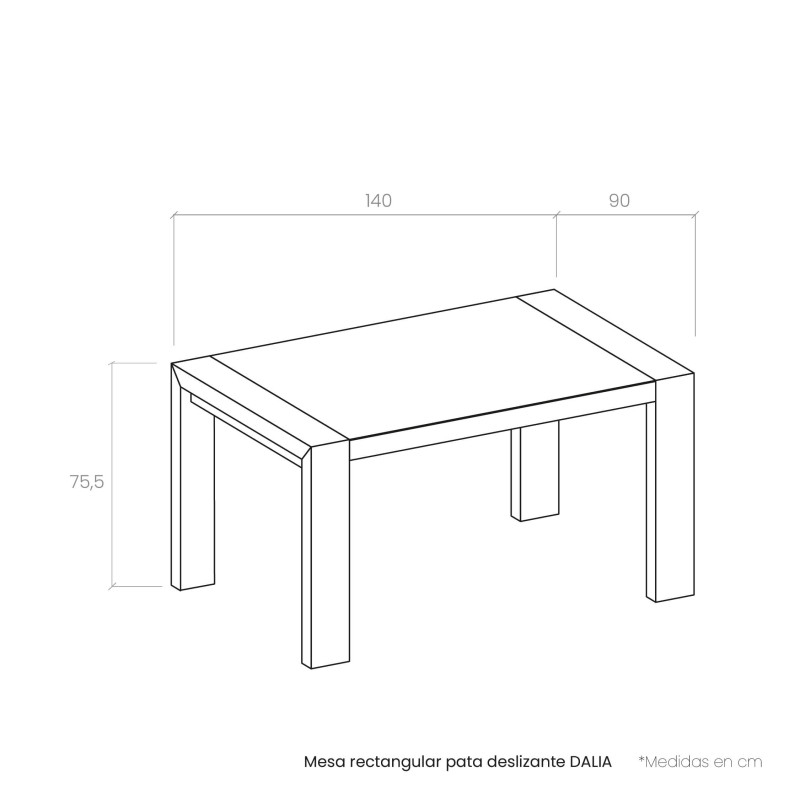 Mesa rectangular pata deslizante DALIA