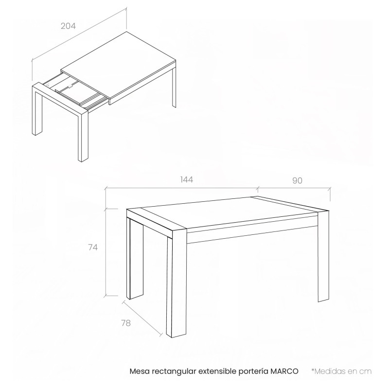 Mesa rectangular extensible portería MARCO
