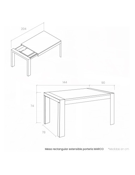 Mesa rectangular extensible portería MARCO