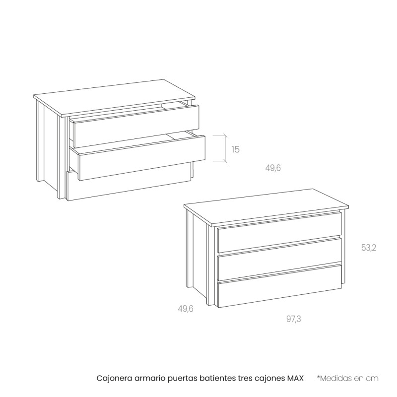 Cajonera armario puertas batientes tres cajones MAX 2