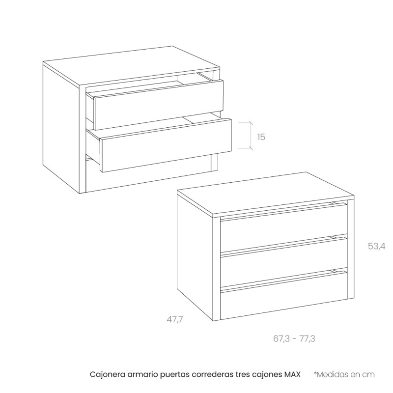 Cajonera armario puertas correderas tres cajones MAX 2