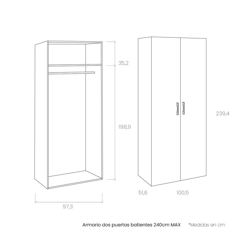 Armario dos puertas batientes 240cm MAX