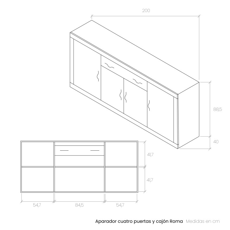Aparador cuatro puertas y cajón ROMA