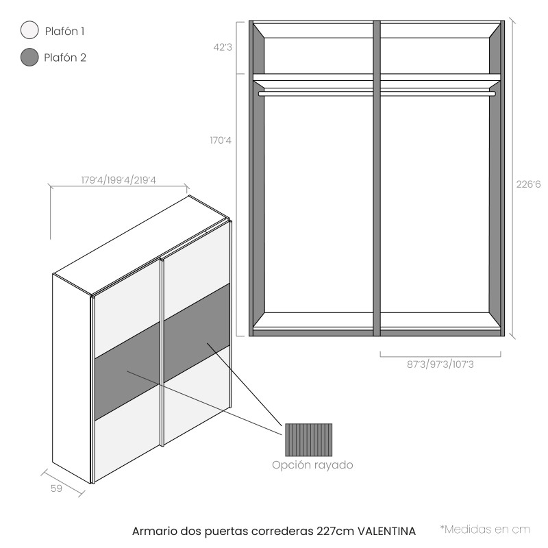 Armario dos puertas correderas 227 cm VALENTINA