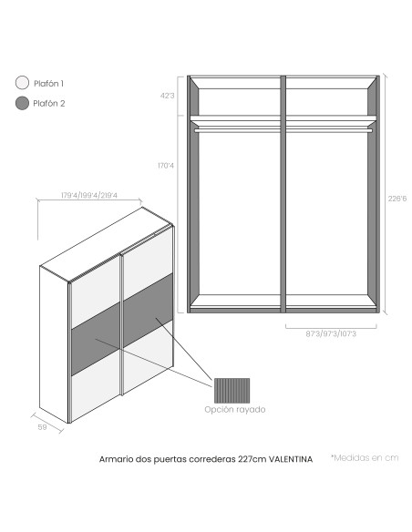 Armario dos puertas correderas 227 cm VALENTINA